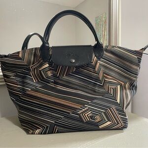 Longchamp Le Pliage Cuir stripe Medium
